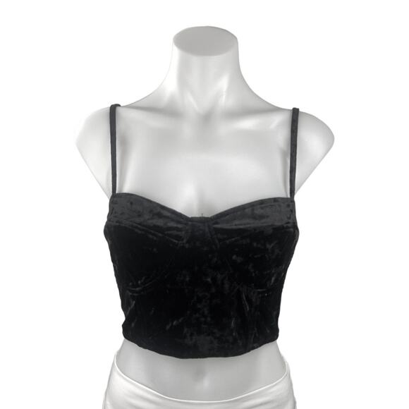 Mink Pink Black Velvet Sweetheart Neck Spaghetti Strap Bustier Crop Top Size S - Picture 1 of 6